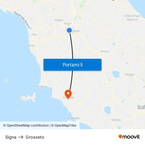 Signa to Grosseto map