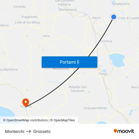 Monterchi to Grosseto map
