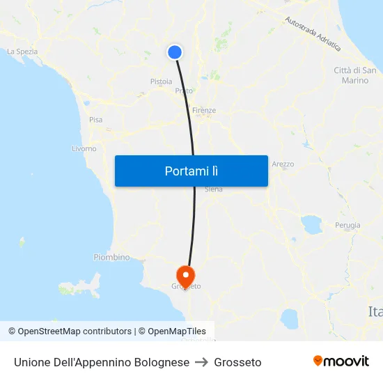 Unione Dell'Appennino Bolognese to Grosseto map