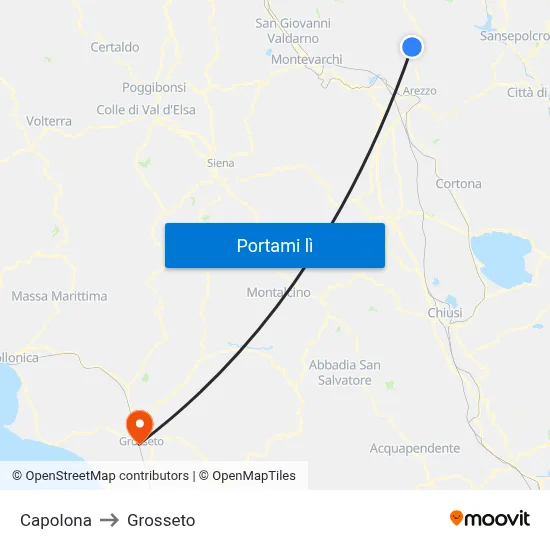 Capolona to Grosseto map