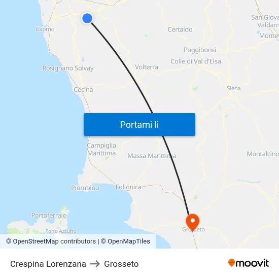 Crespina Lorenzana to Grosseto map
