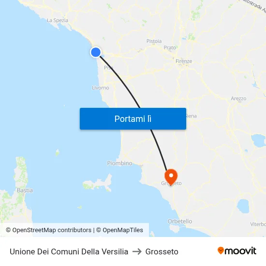 Unione Dei Comuni Della Versilia to Grosseto map