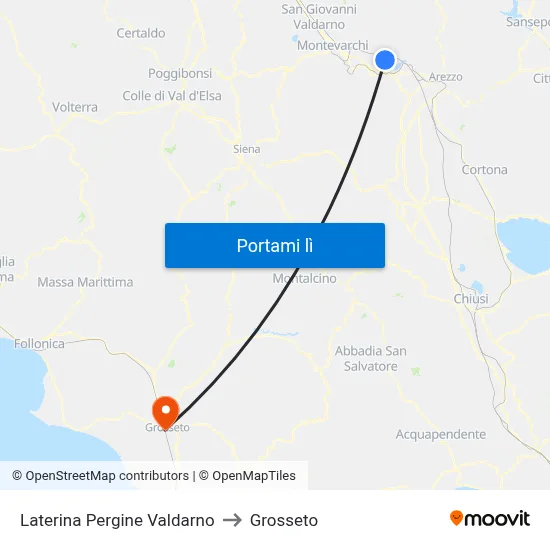 Laterina Pergine Valdarno to Grosseto map
