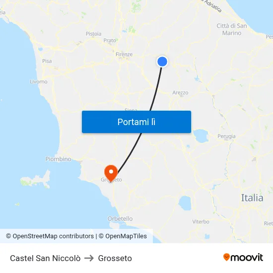 Castel San Niccolò to Grosseto map