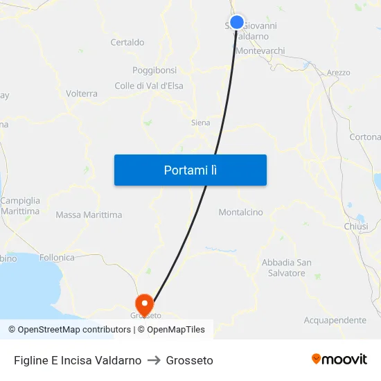 Figline E Incisa Valdarno to Grosseto map