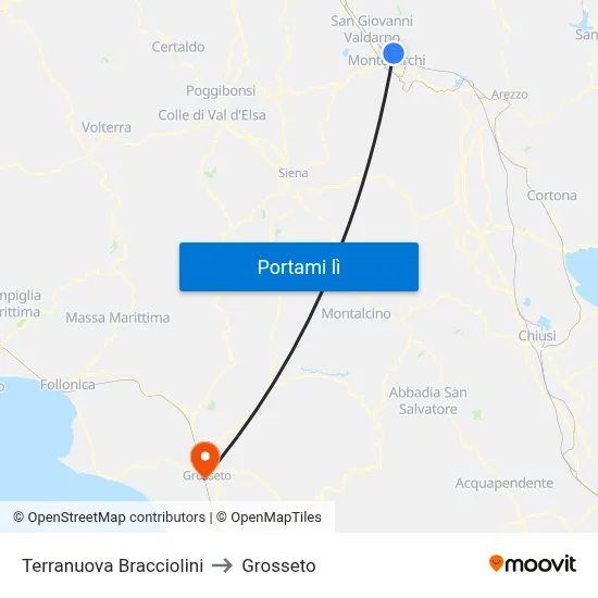 Terranuova Bracciolini to Grosseto map