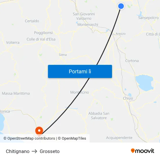 Chitignano to Grosseto map