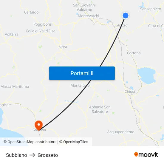Subbiano to Grosseto map