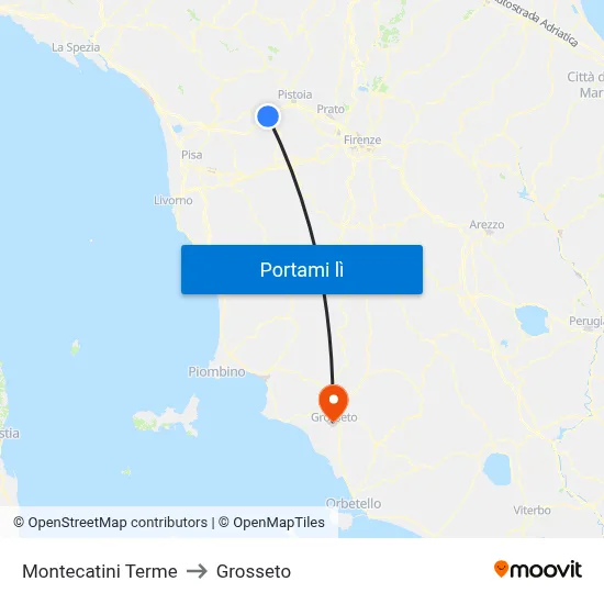 Montecatini Terme to Grosseto map