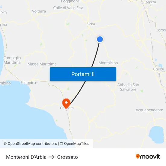 Monteroni D'Arbia to Grosseto map
