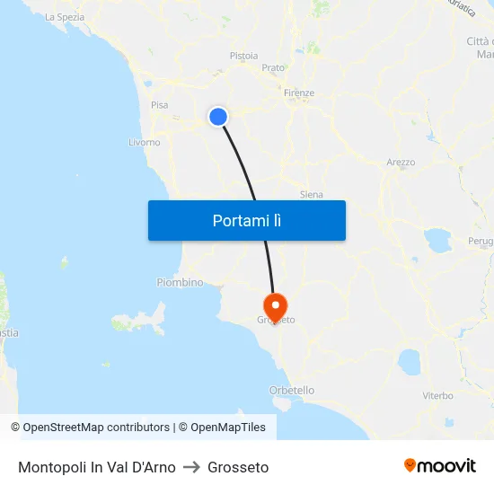 Montopoli In Val D'Arno to Grosseto map