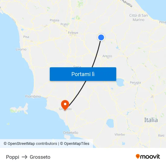 Poppi to Grosseto map
