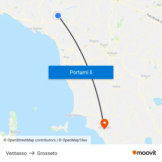 Ventasso to Grosseto map