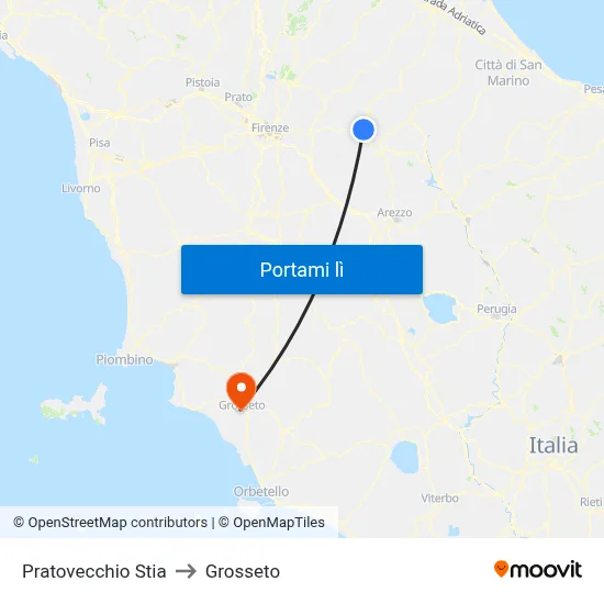 Pratovecchio Stia to Grosseto map