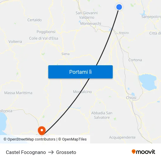 Castel Focognano to Grosseto map