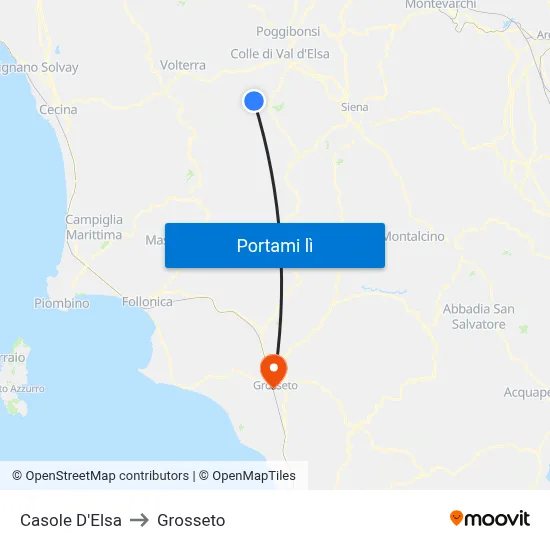Casole D'Elsa to Grosseto map