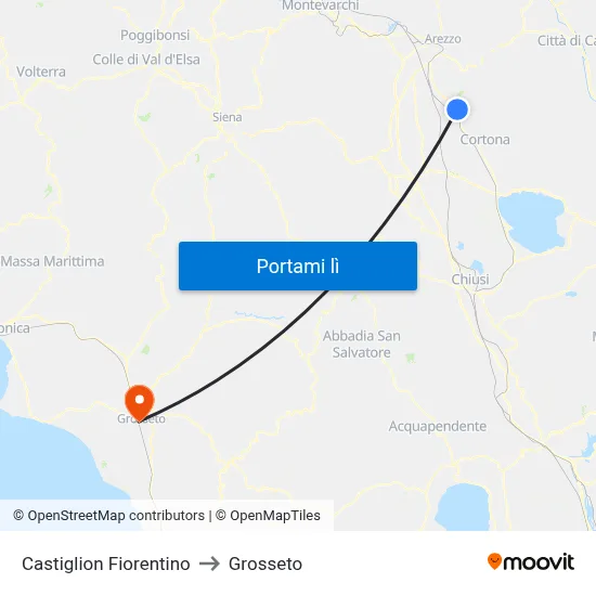 Castiglion Fiorentino to Grosseto map