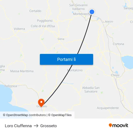 Loro Ciuffenna to Grosseto map