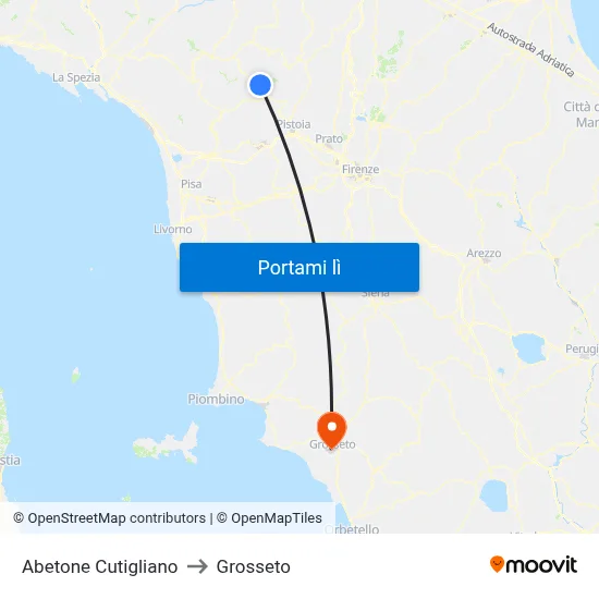 Abetone Cutigliano to Grosseto map