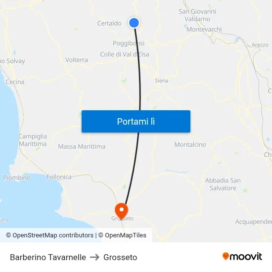 Barberino Tavarnelle to Grosseto map