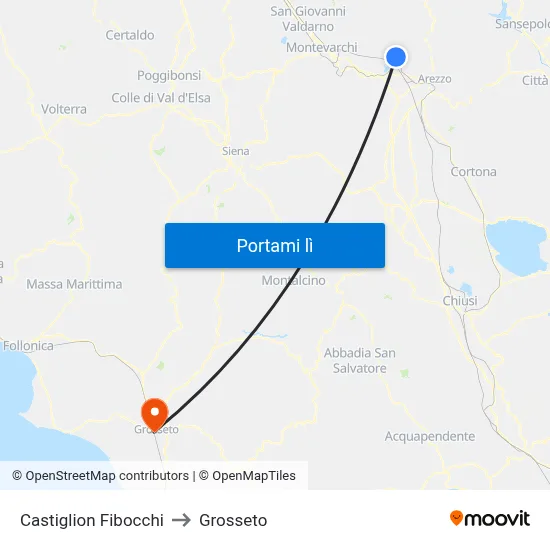 Castiglion Fibocchi to Grosseto map