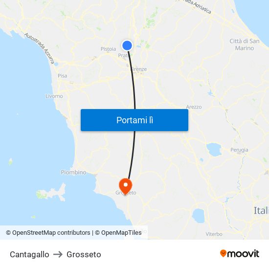 Cantagallo to Grosseto map