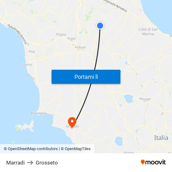 Marradi to Grosseto map