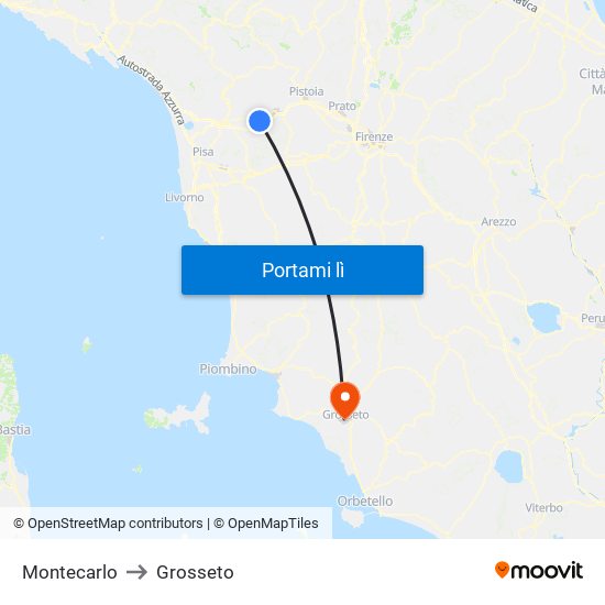 Montecarlo to Grosseto map