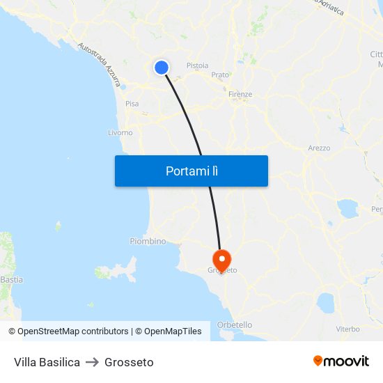 Villa Basilica to Grosseto map