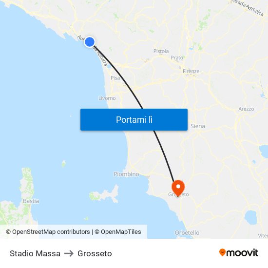 Stadio Massa to Grosseto map