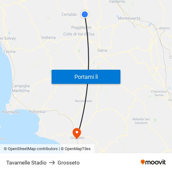 Tavarnelle Stadio to Grosseto map