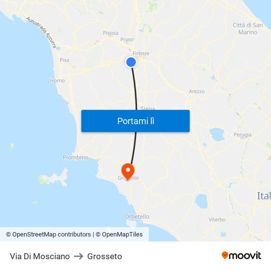 Via Di Mosciano to Grosseto map