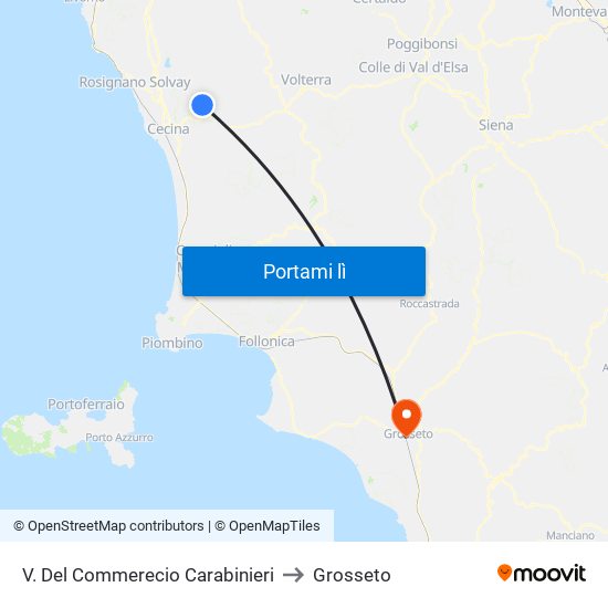 V. Del Commerecio Carabinieri to Grosseto map