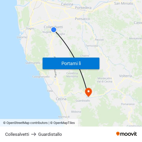 Collesalvetti to Guardistallo map