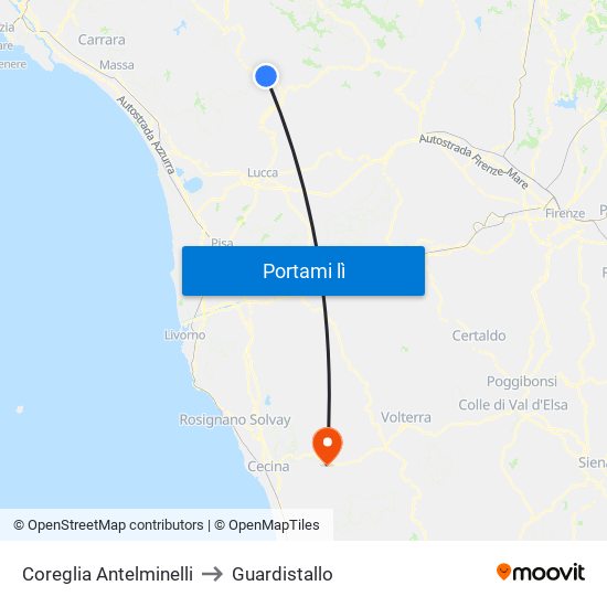 Coreglia Antelminelli to Guardistallo map