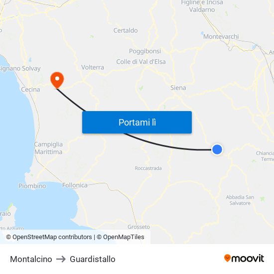 Montalcino to Guardistallo map