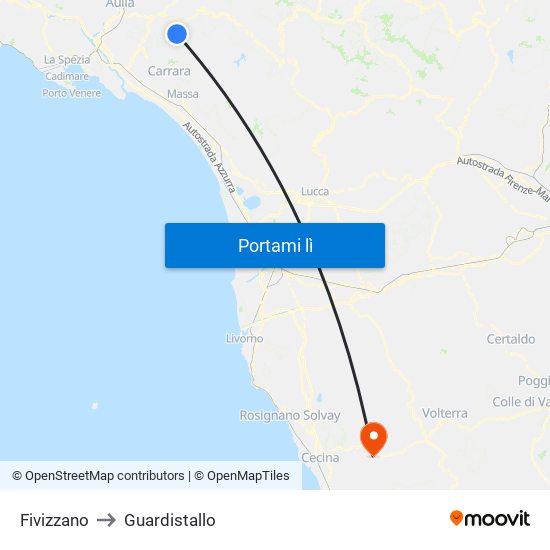 Fivizzano to Guardistallo map