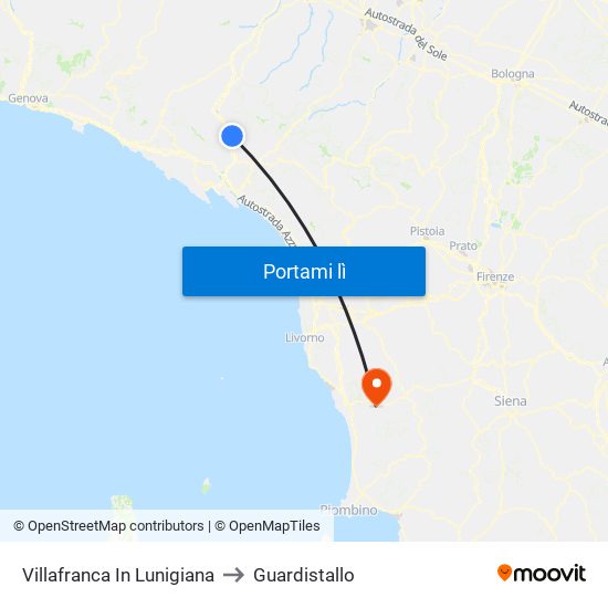 Villafranca In Lunigiana to Guardistallo map