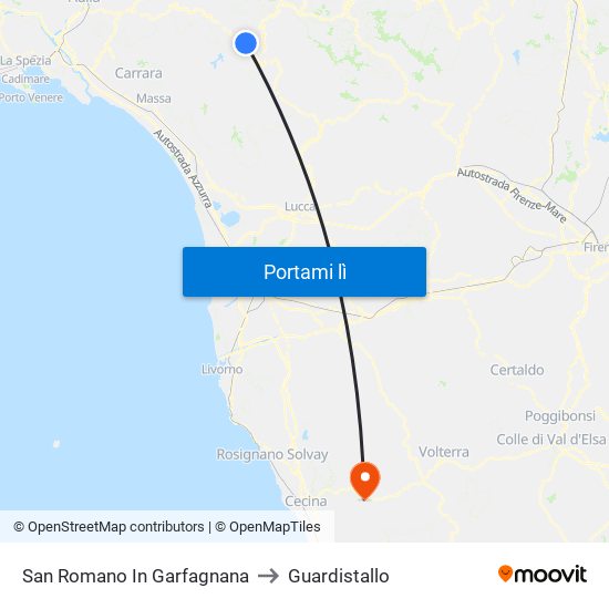San Romano In Garfagnana to Guardistallo map