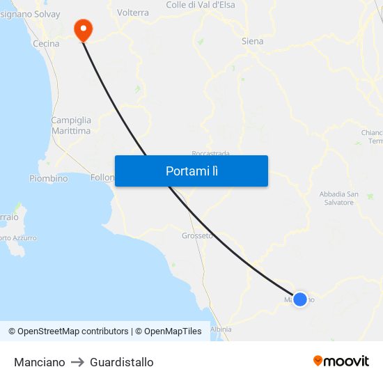 Manciano to Guardistallo map