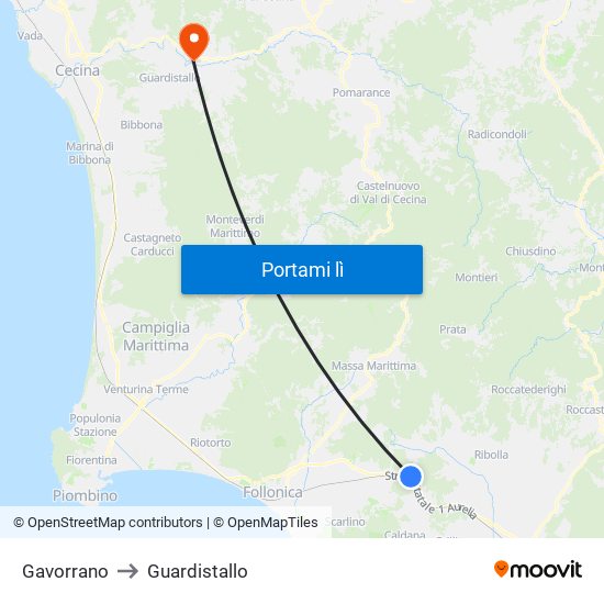 Gavorrano to Guardistallo map