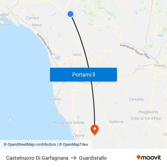Castelnuovo Di Garfagnana to Guardistallo map