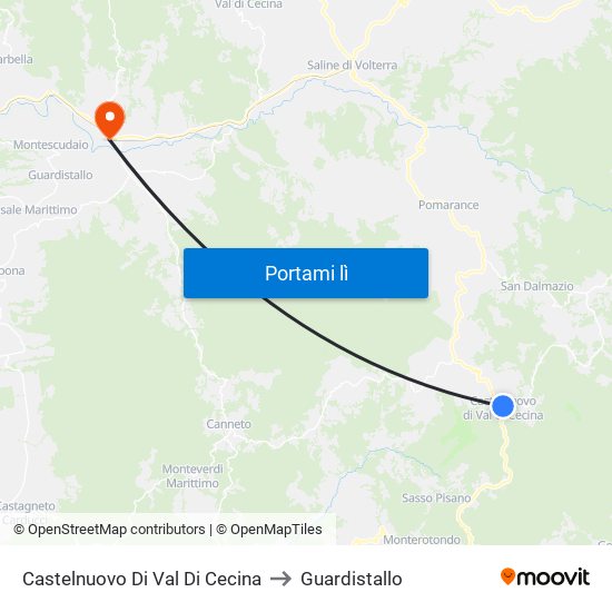 Castelnuovo Di Val Di Cecina to Guardistallo map