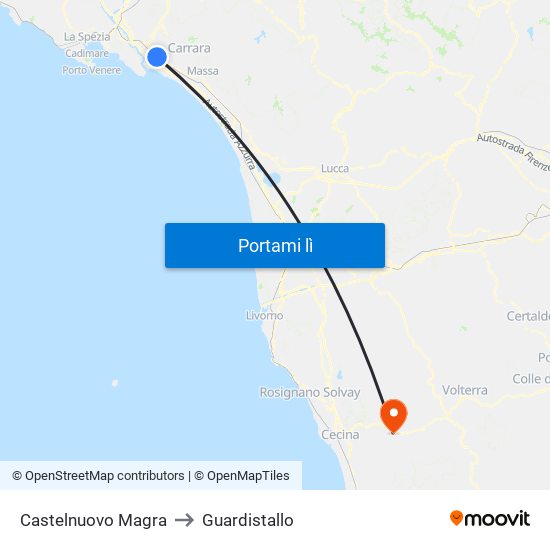 Castelnuovo Magra to Guardistallo map