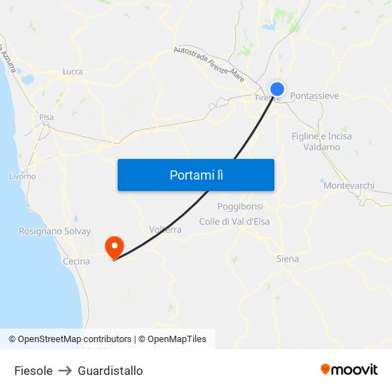 Fiesole to Guardistallo map