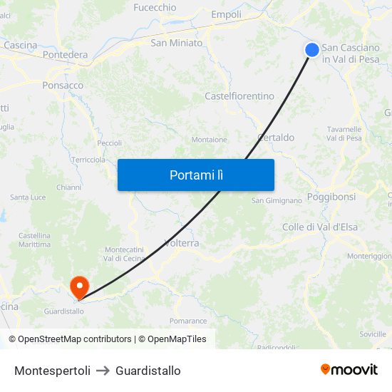 Montespertoli to Guardistallo map