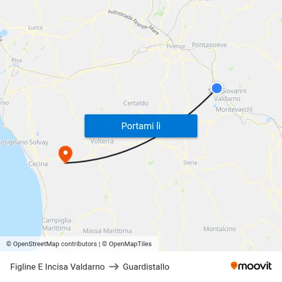 Figline E Incisa Valdarno to Guardistallo map