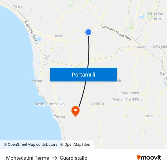 Montecatini Terme to Guardistallo map