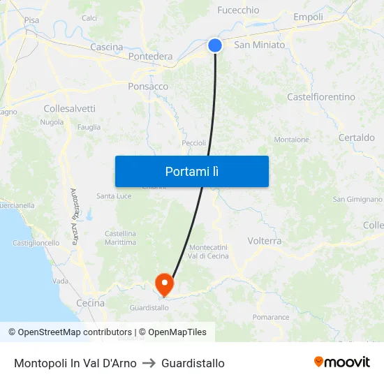Montopoli In Val D'Arno to Guardistallo map