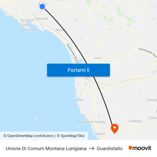 Unione Di Comuni Montana Lunigiana to Guardistallo map